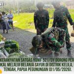 Ekonomi Kerakyatan Satgas Yonif 521/DY Dorong Pertumbuhan Ekonomi Lokal Melalui Belanja Sayur di Distrik Kelila, Mamberamo Tengah, Papua Pegunungan (01/05/2026).