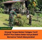 Satgas Yonif 511 DY Pos Dabra Laksanakan Kegiatan Karya Bhakti Pembersihan Halaman Rumah Tokoh Masyarakat